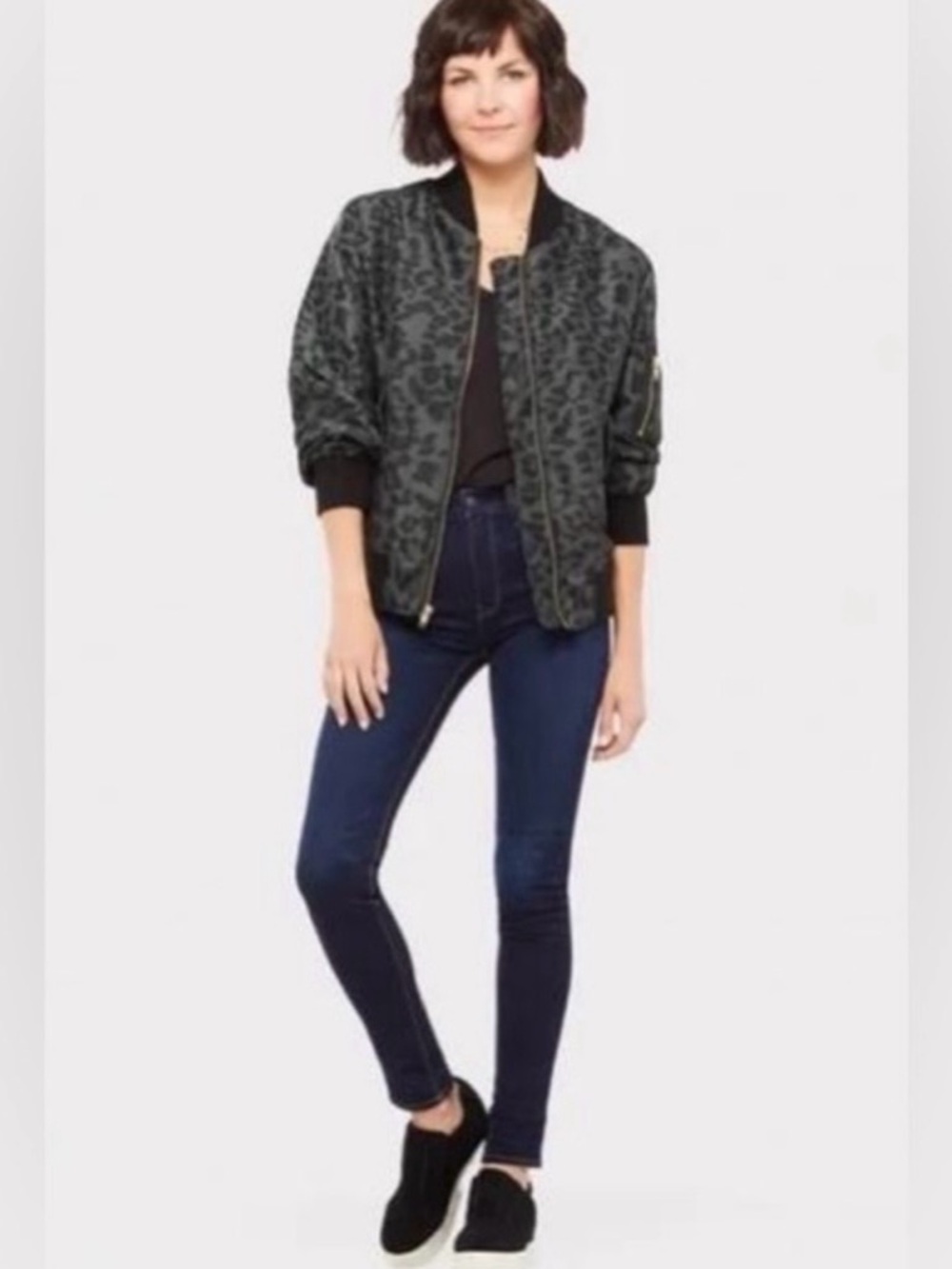 Evereve Dark Green and Black Leopard-Print Bomber Jacket